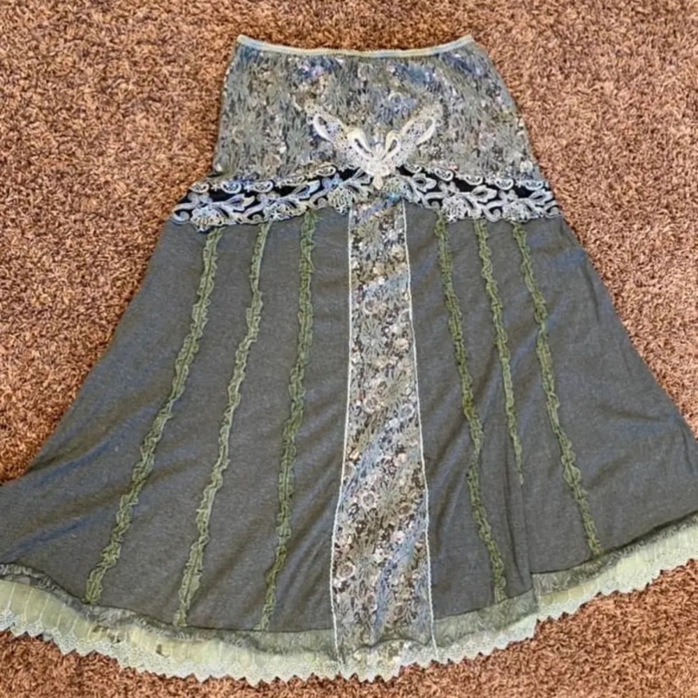 Elegant Green Lace Jersey Women's Skirt size large